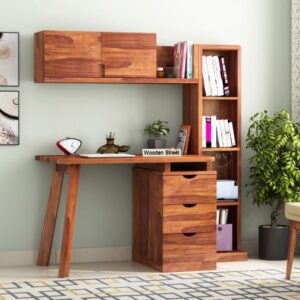 Study Table With Three Drawers & Bookshelf